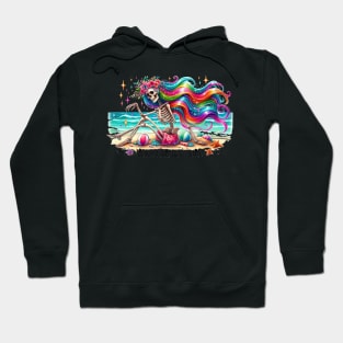 Beach Hair Don't Care Vibrant Skeleton Summer Vibe Mermaid Hoodie